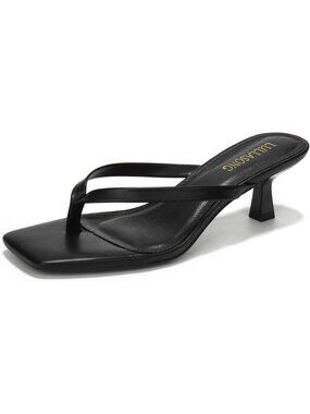 Women's Black Kitten Heels Sandals Square Open Toe Flip Flop Heels 1.8-2 Inch